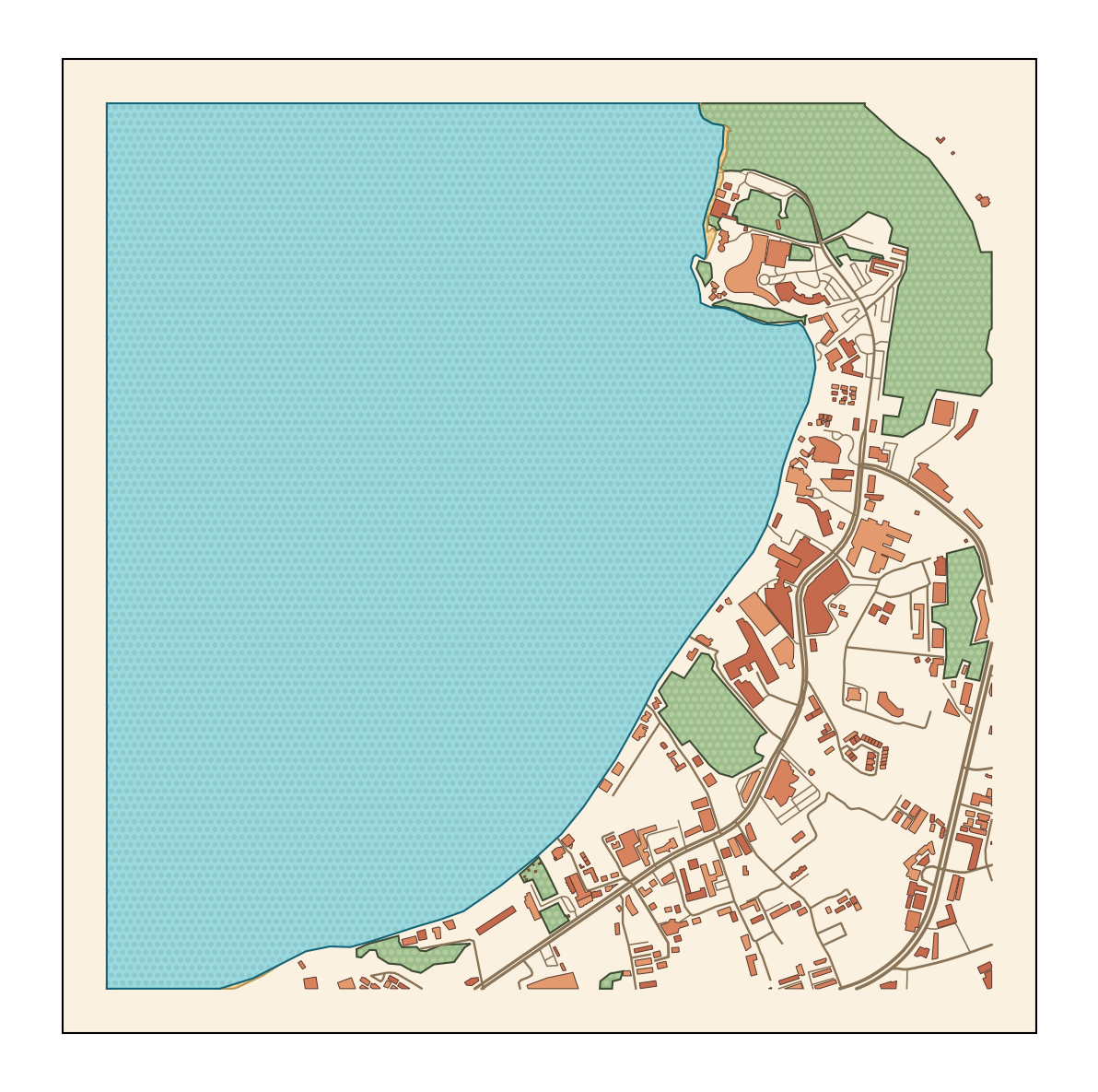 Illustrated map of Tumon Bay, Guam, showing the beachfront and main strip